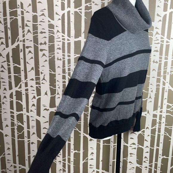 Cashmere Cowl Neck Striped Sweater L Black & Gray - Picture 5 of 9